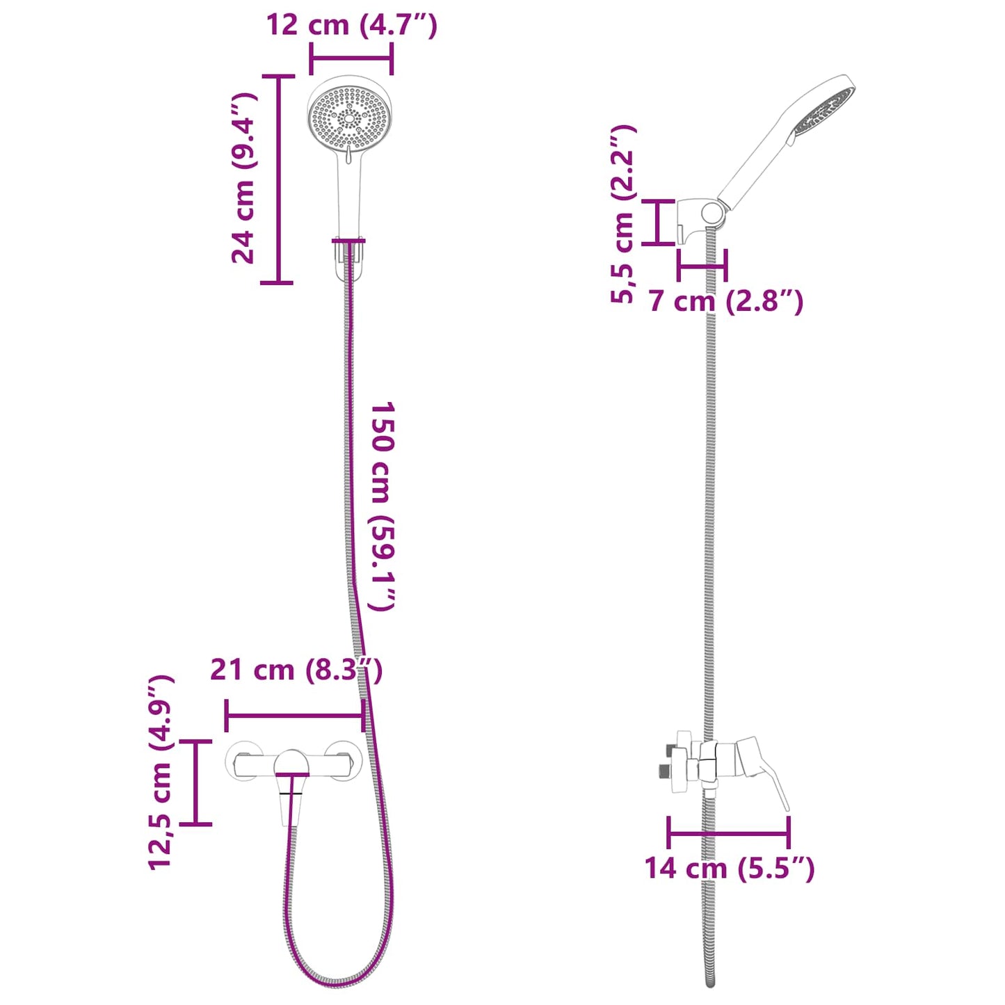 Shower Head Set Black G 1 / 2 inches Brass