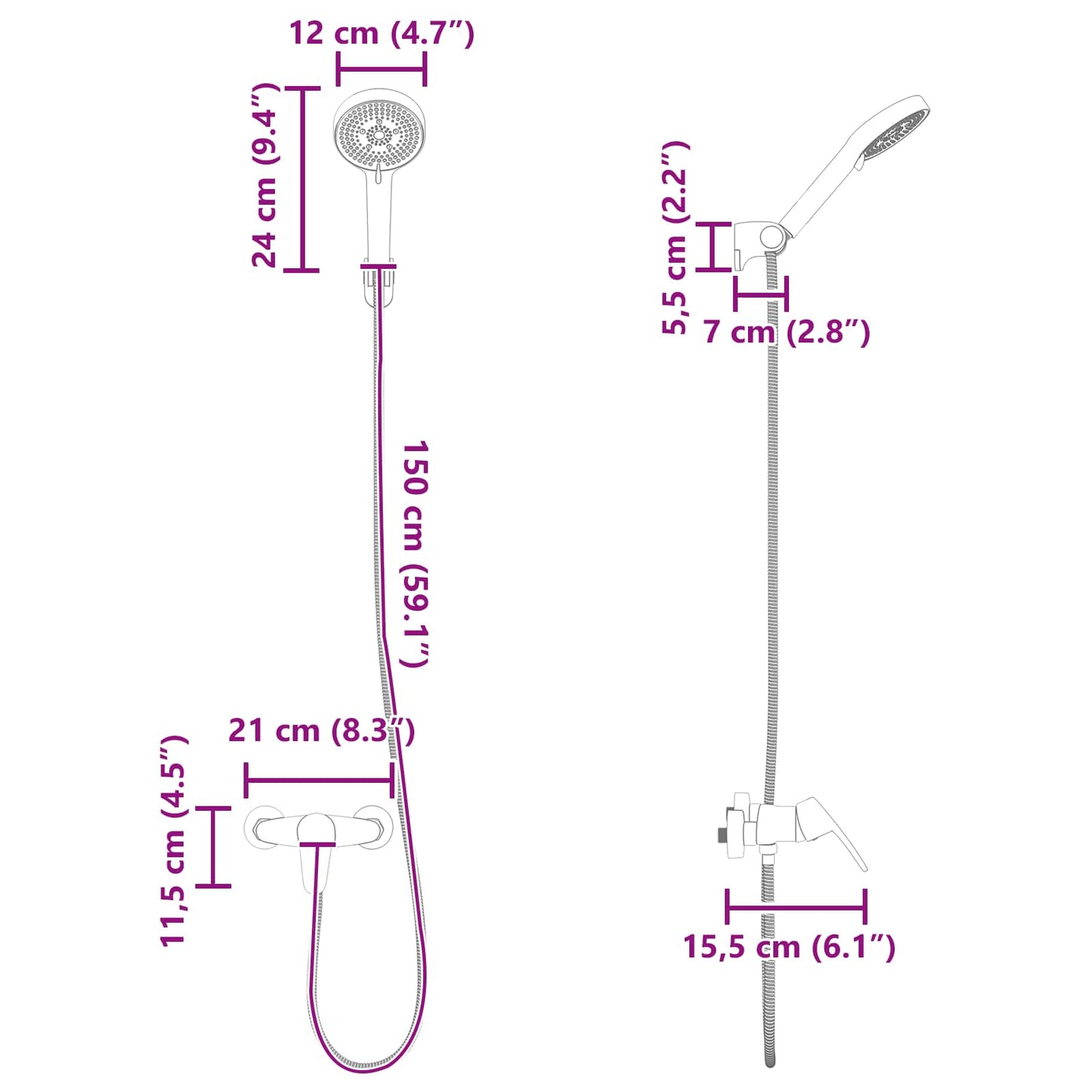 Shower Head Set Chrome G 1 / 2 inches