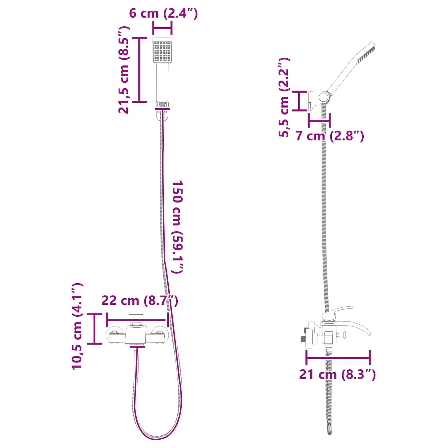 Shower Head Set Black G 1/2 inches