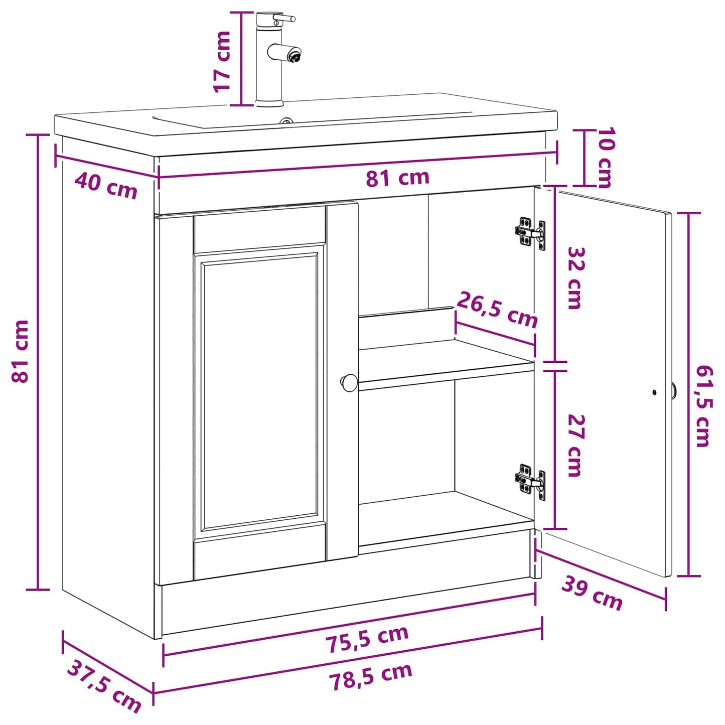 Bathroom Furniture Set Old Wood 78.5 x 37.5 x 81 cm