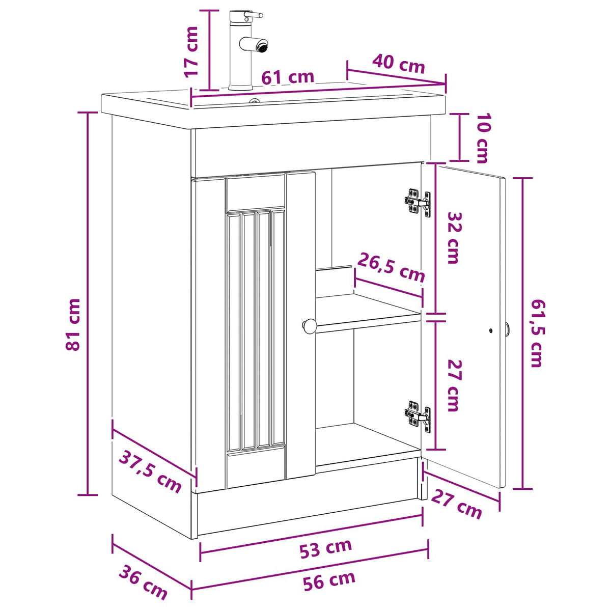 Bathroom Furniture Set Old Wood 56 x 37.5 x 81 cm