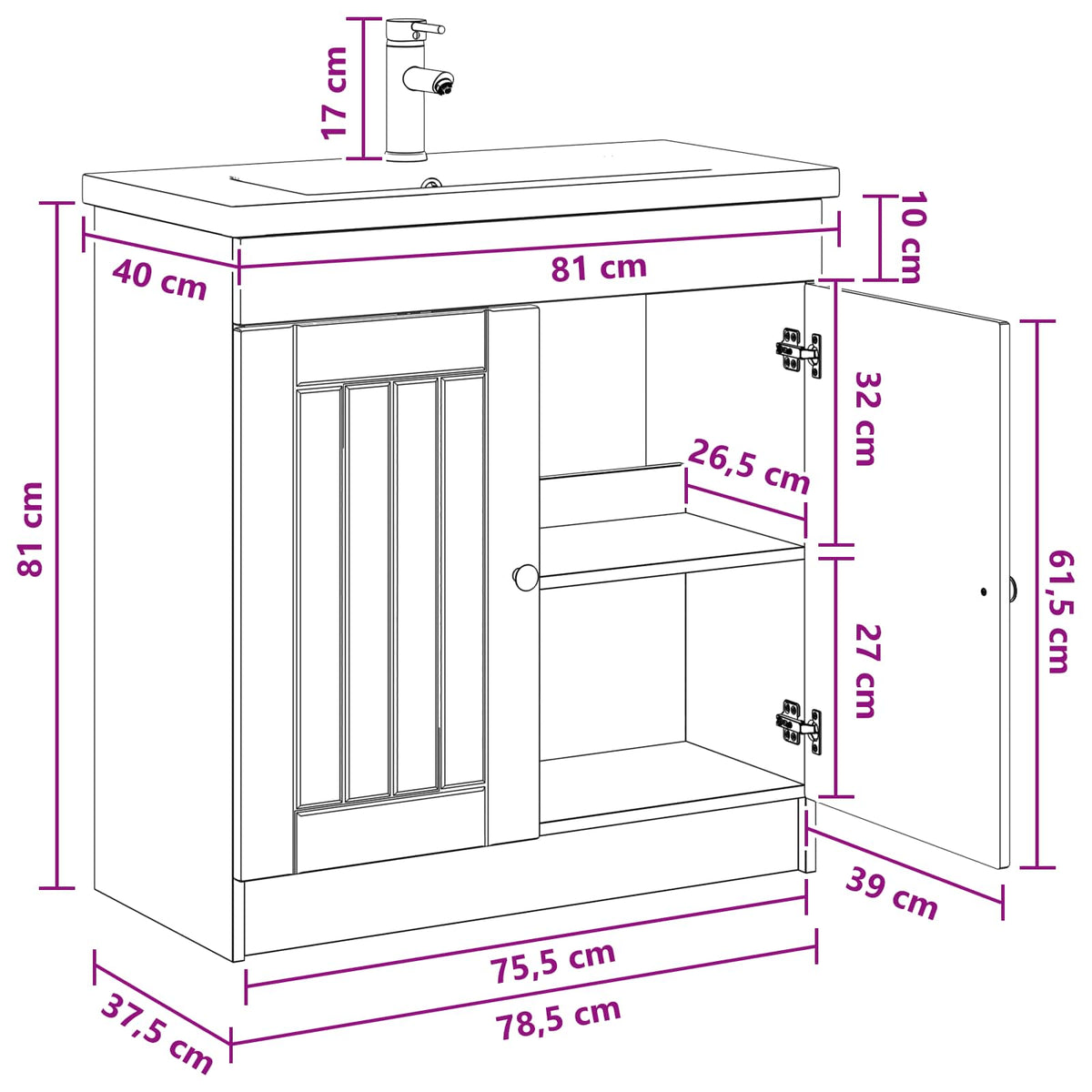 Bathroom Furniture Set Sonoma Oak 78.5 x 37.5 x 81 cm