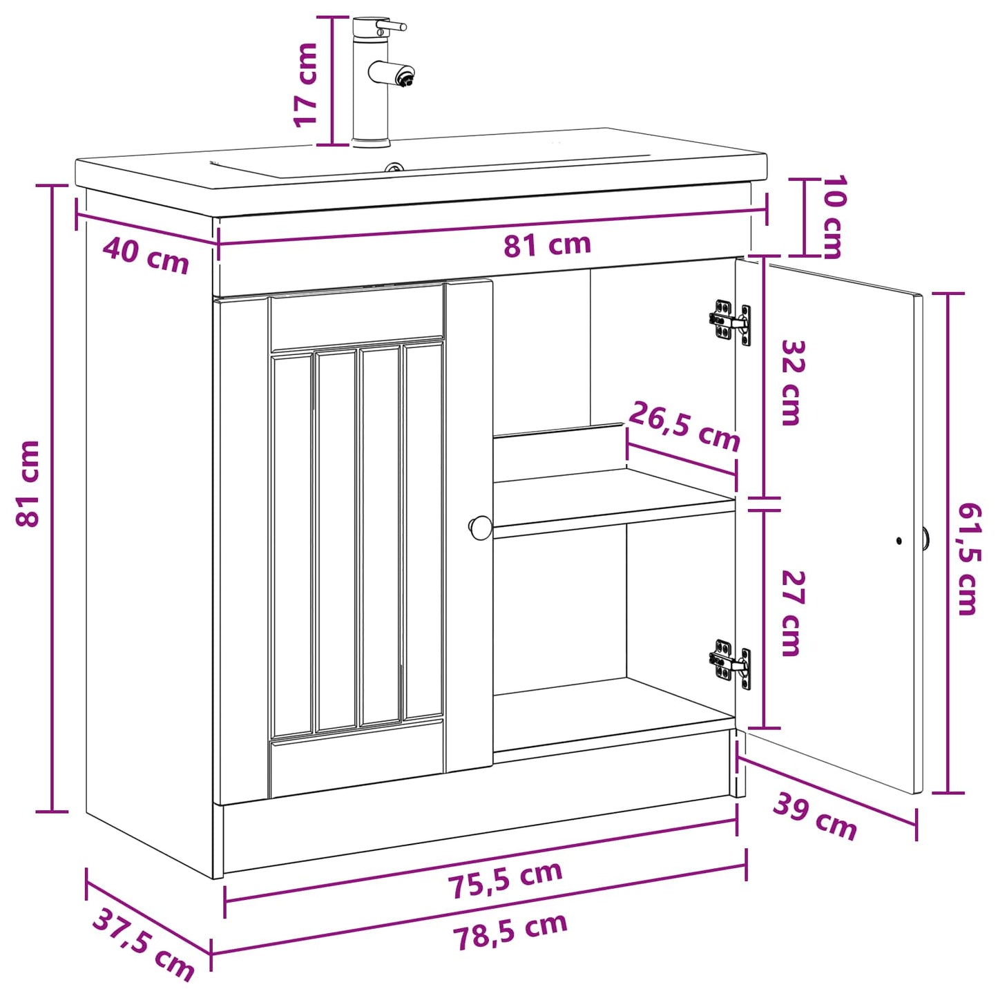 Bathroom Furniture Set Old Wood 78.5 x 37.5 x 81 cm