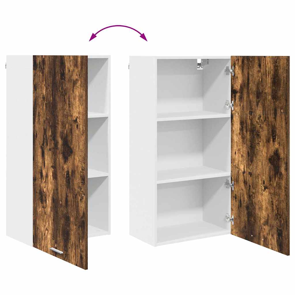 Hanging Cabinet Smoked Oak and White 50 x 31 x 100 cm