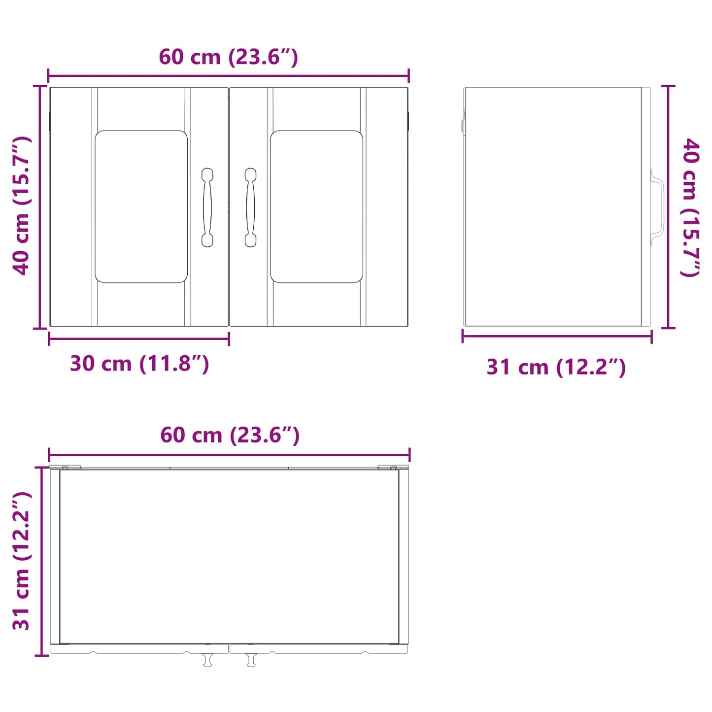 Wall Glass Cabinet LUCCA Sonoma Oak 60 x 31 x 40 cm