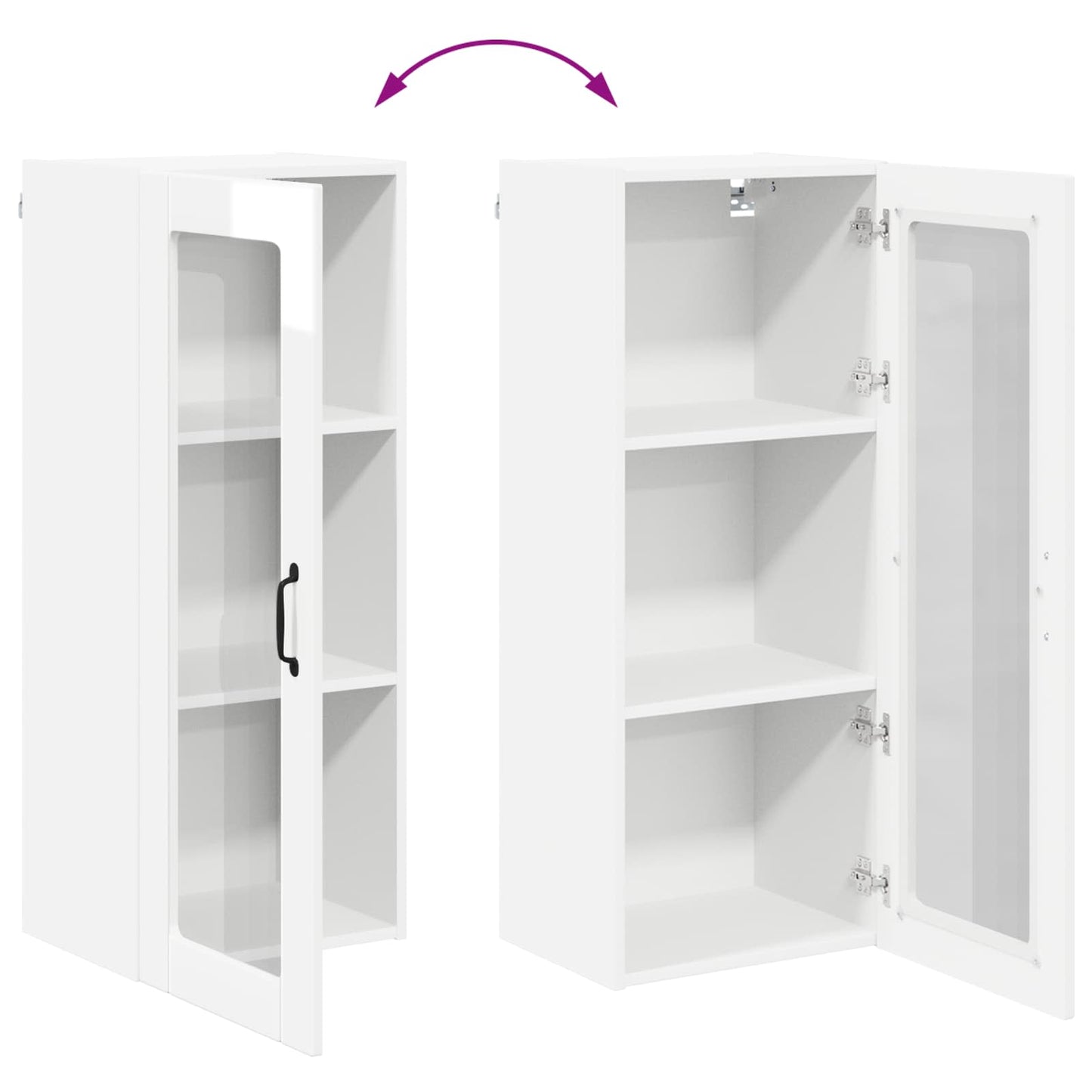 Wall Glass Cabinet LUCCA High Gloss White 40 x 31 x 100 cm