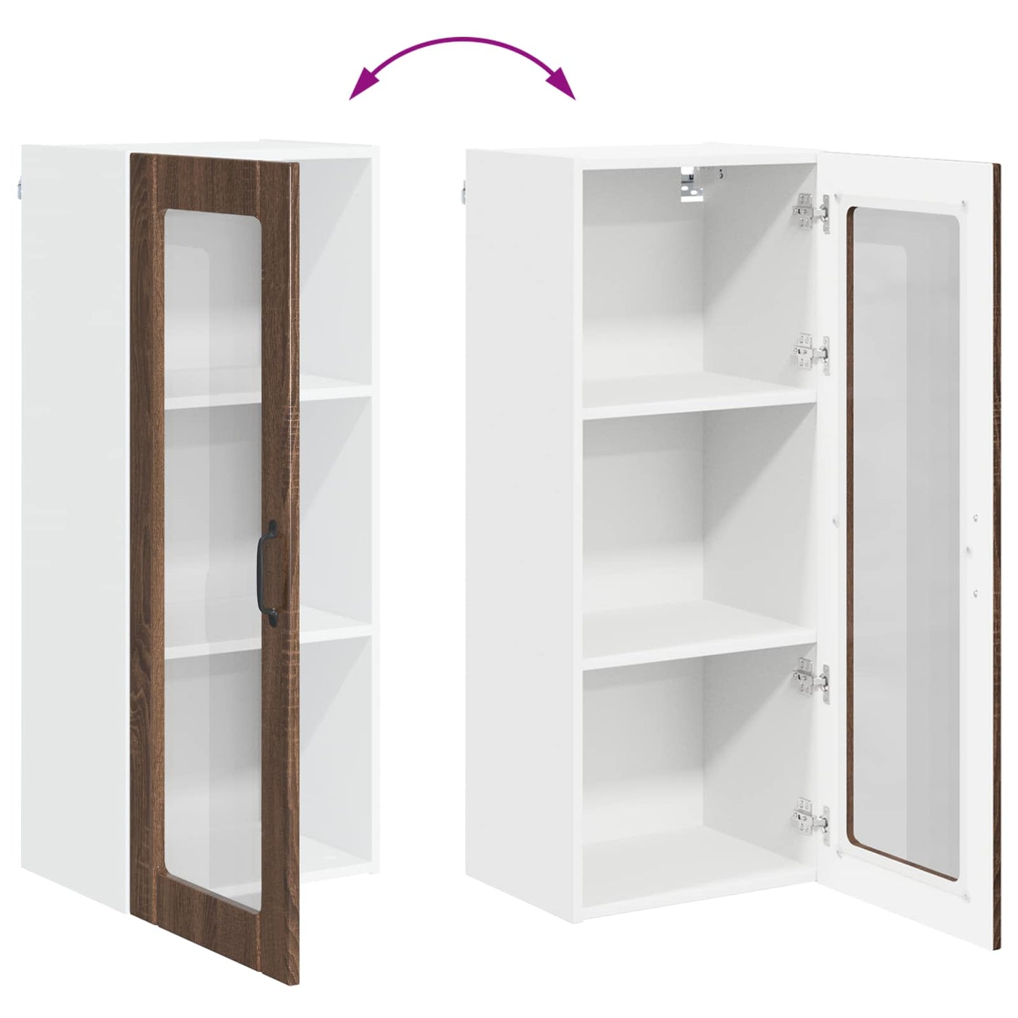 Wall Glass Cabinet LUCCA Brown Oak 40 x 31 x 100 cm