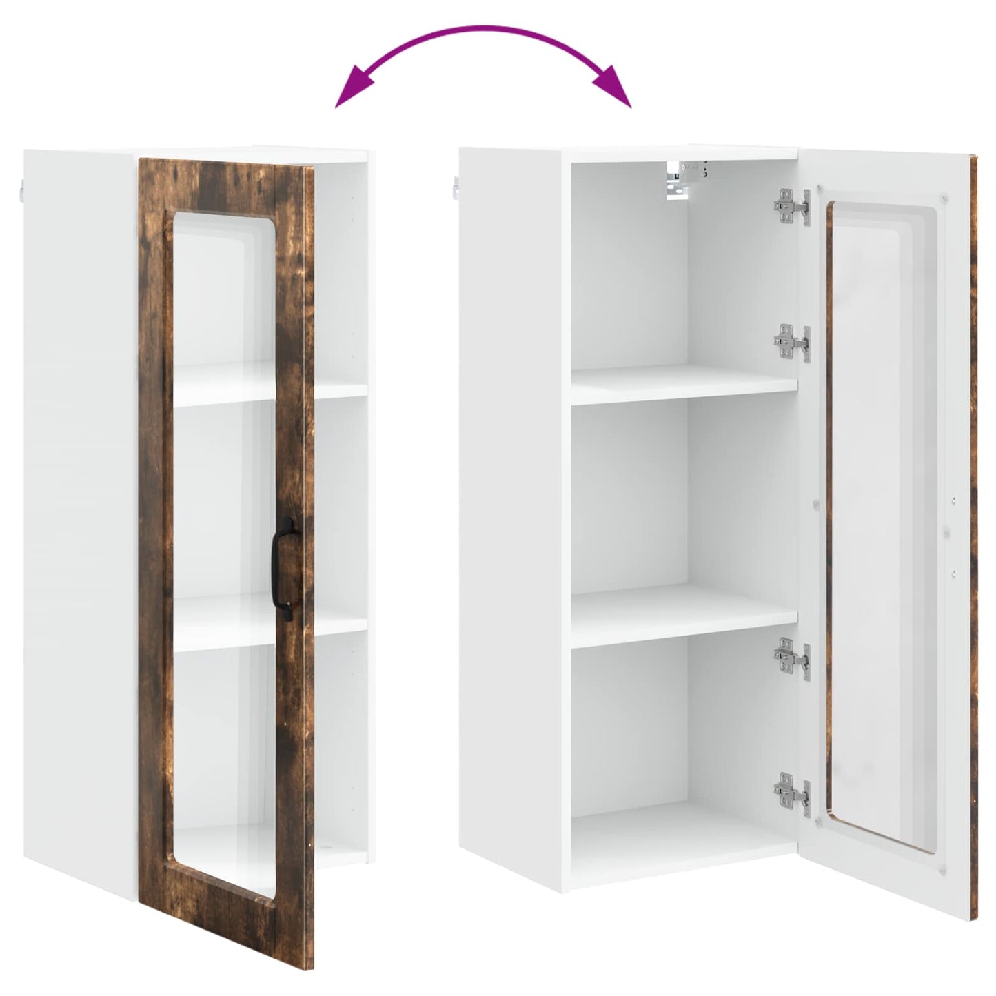 Wall Glass Cabinet PORTO Smoked Oak 40 x 31 x 100 cm