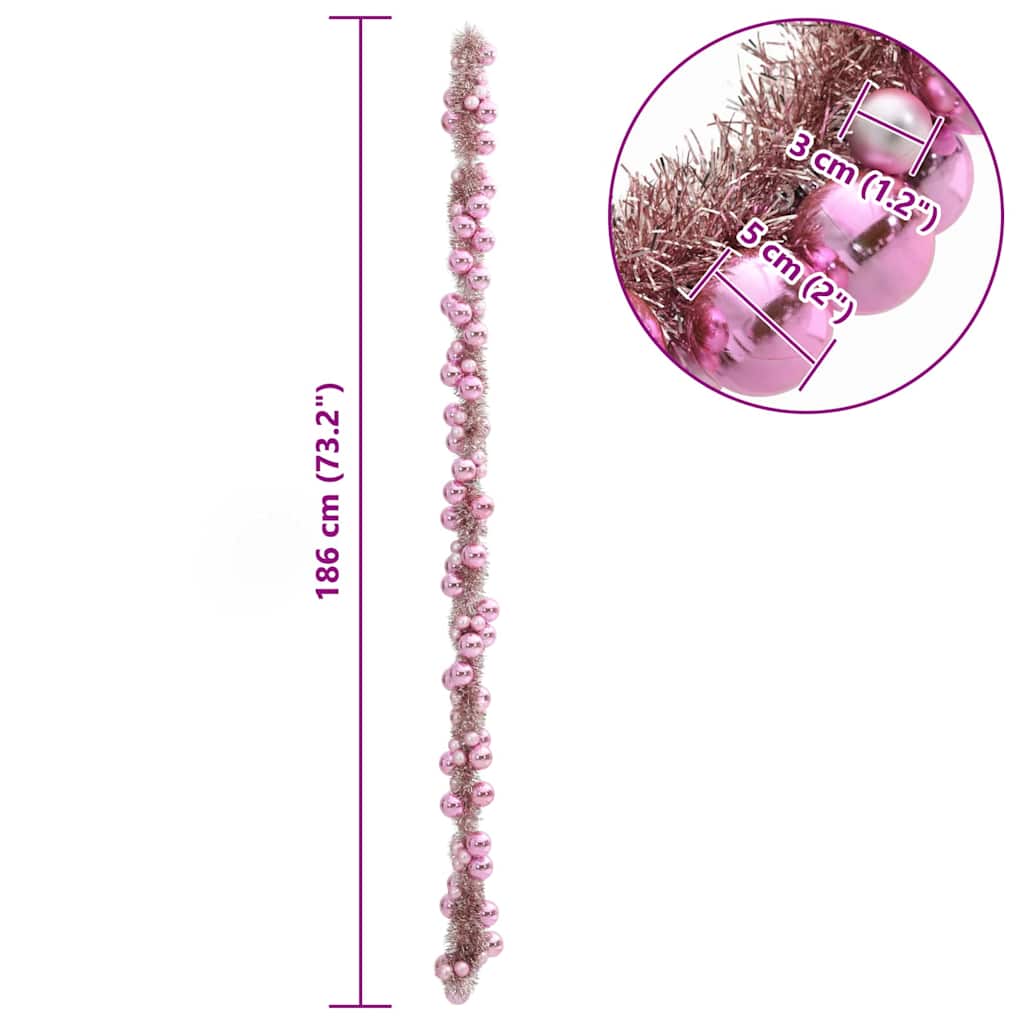 Christmas Ball Garland LEDs Pink 186 cm Polystyrene