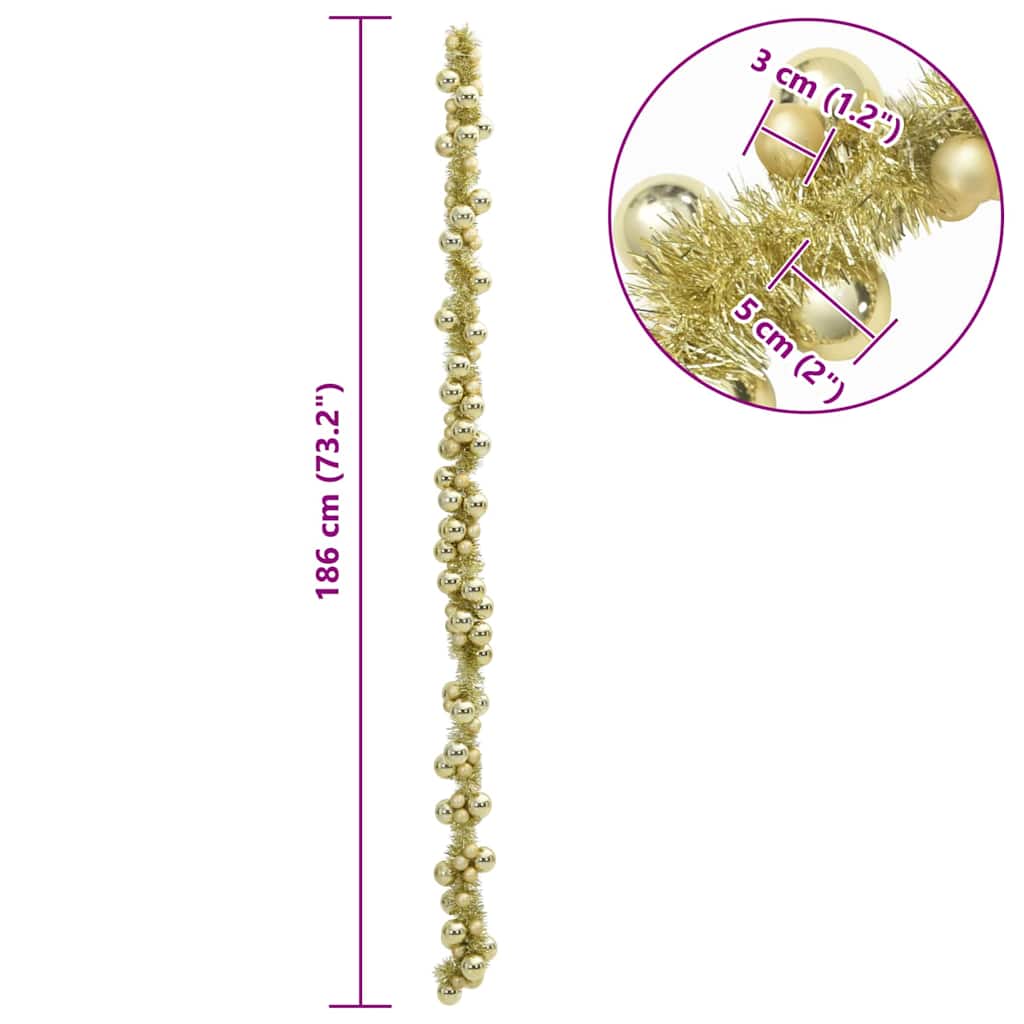 Christmas Ball Garland LEDs Gold 186 cm Polystyrene