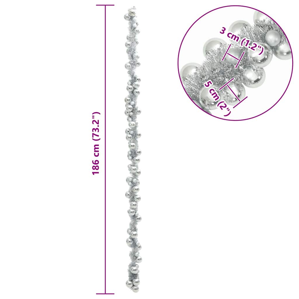 Christmas Ball Garland LEDs Silver 186 cm Polystyrene