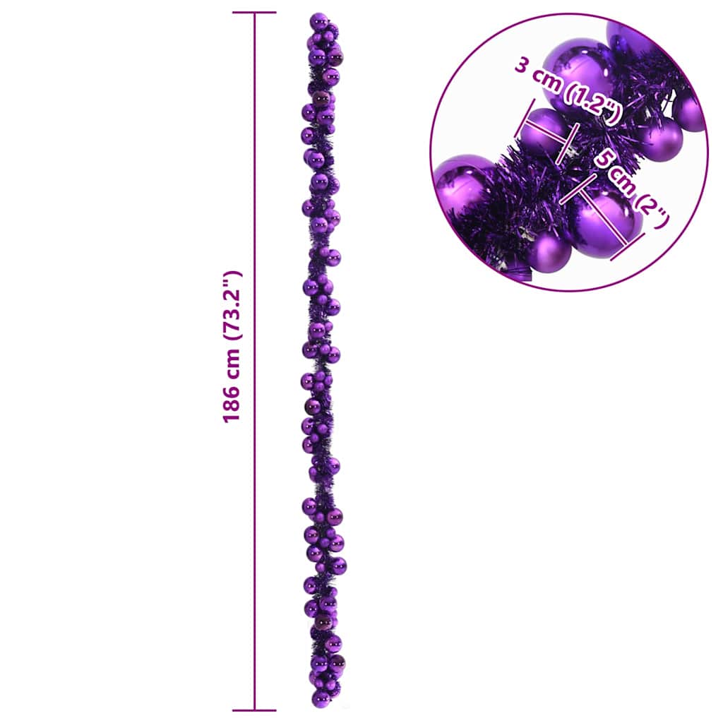 Christmas Ball Garland LEDs Lilac 186 cm Polystyrene