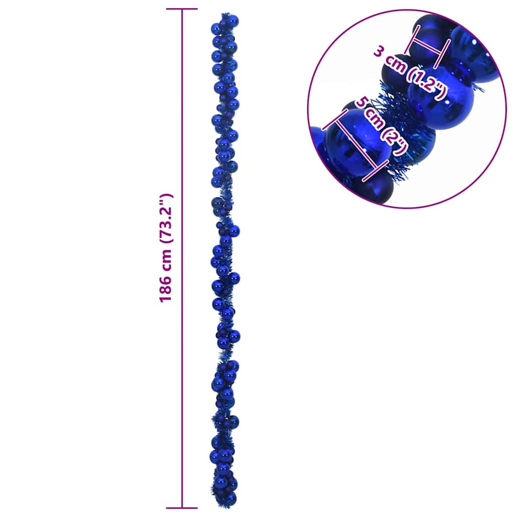 Christmas Ball Garland LEDs Blue 186 cm Polystyrene