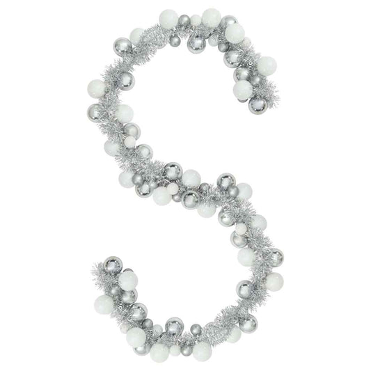 Christmas Ball Garland LEDs White and Silver 186 cm Polystyrene