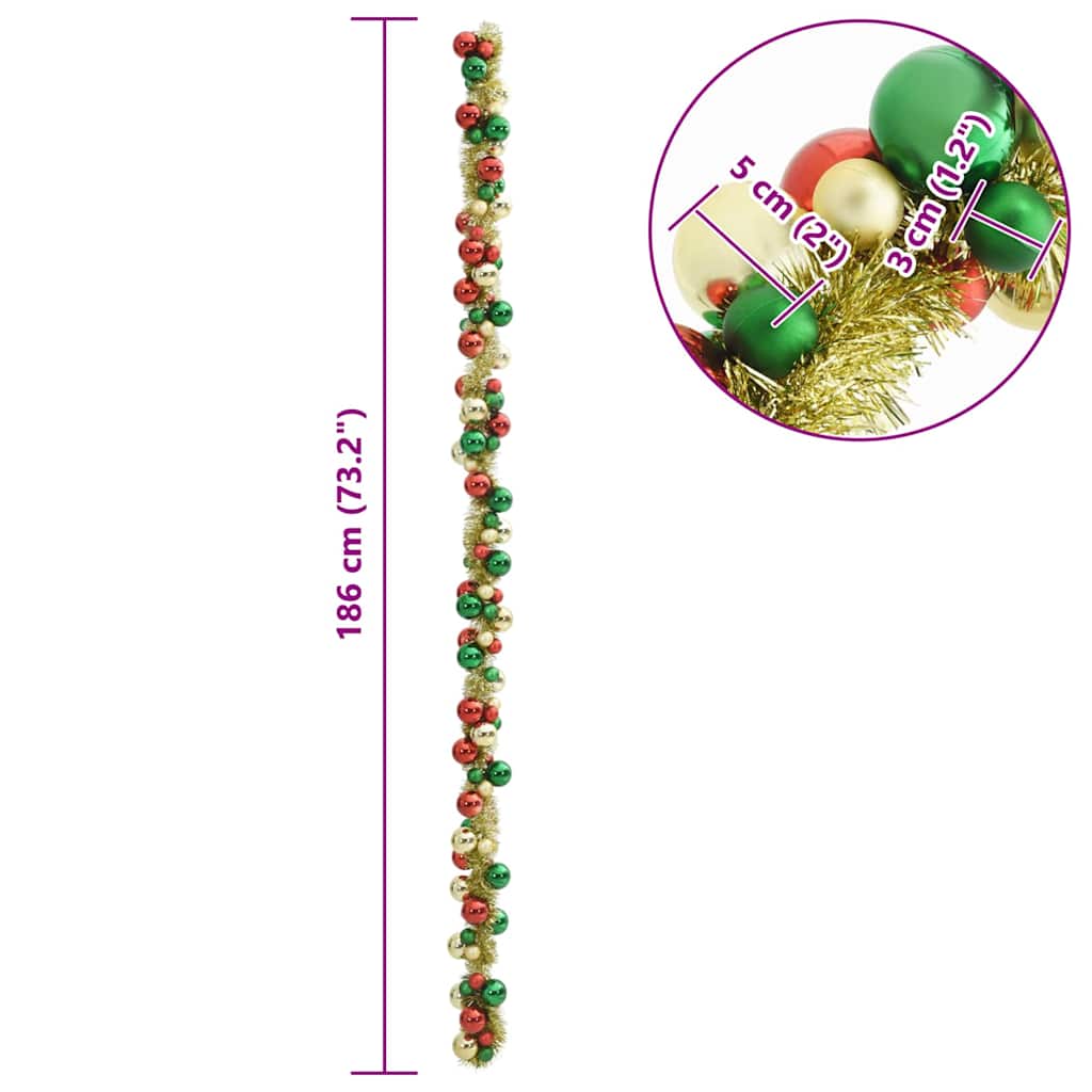 Christmas Ball Garland LEDs Multicolour 186 cm Polystyrene