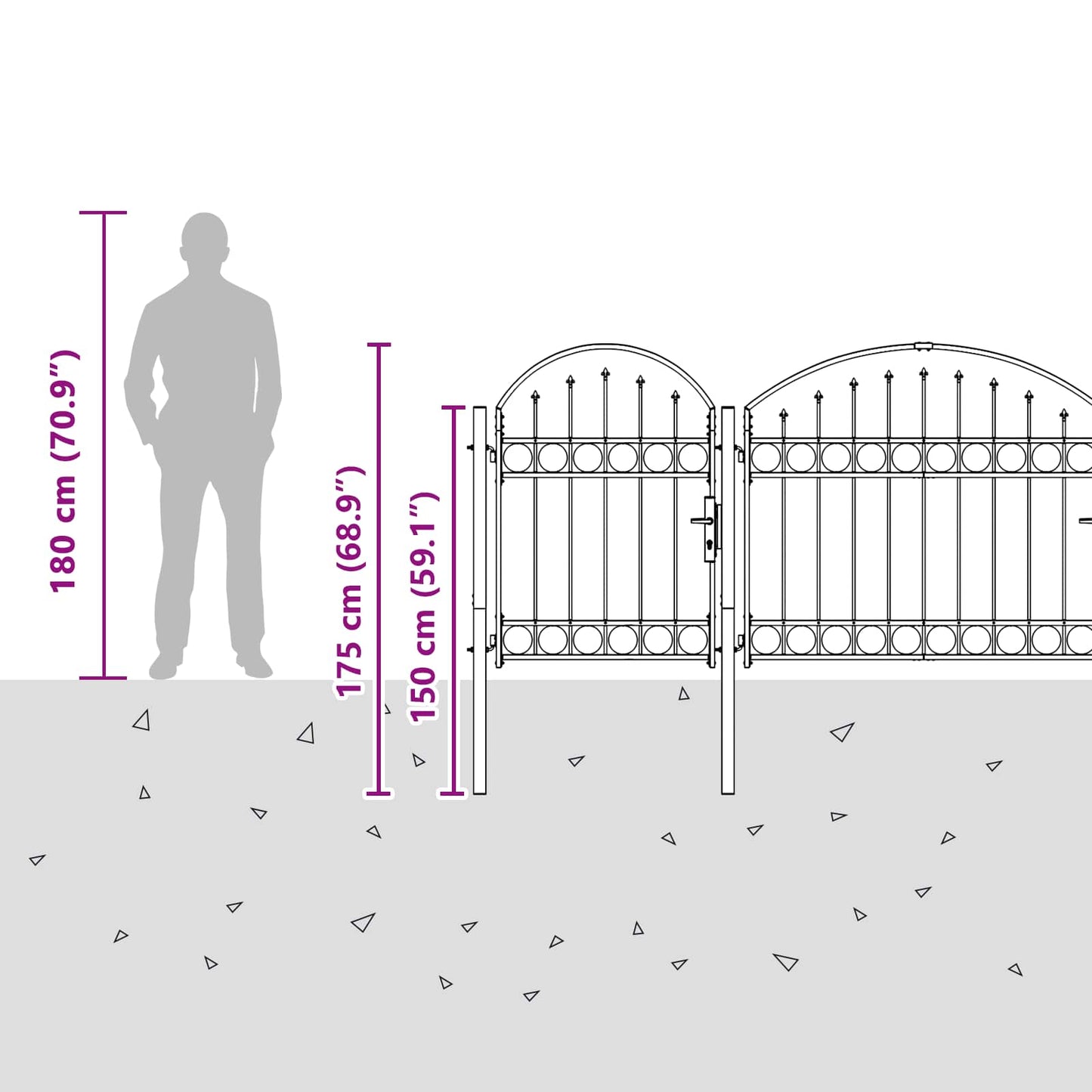 Garden Fence Gate with Arched Top ASSEN 4 x 1.25 m Steel Grey