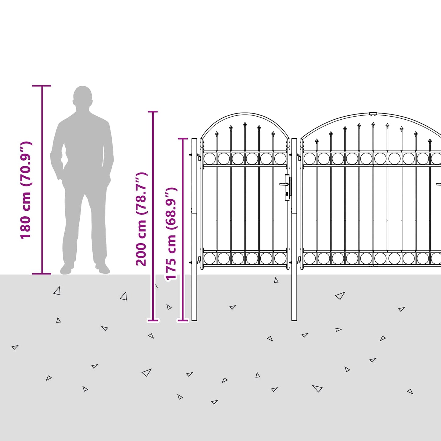 Garden Fence Gate with Arched Top ASSEN 400 x 100 cm Steel Grey