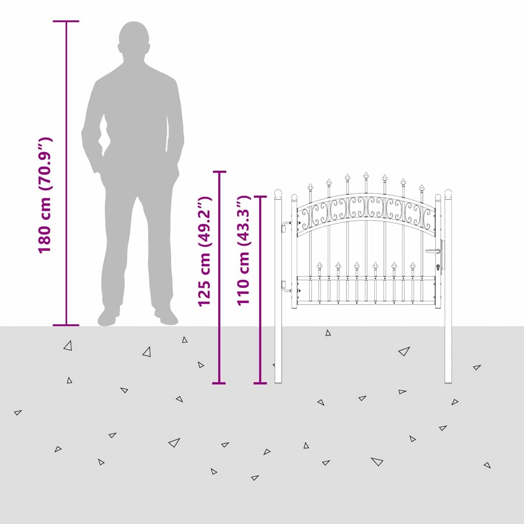 Fence Gate with Spear Top KAMPEN 103 x 75 cm Steel Lockable