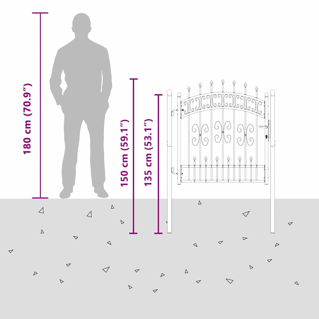 Fence Gate with Spear Top KAMPEN 103 x 100 cm Steel Lockable