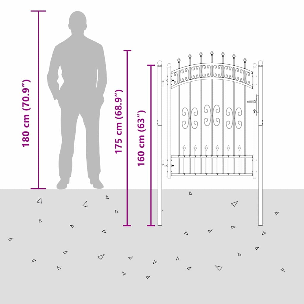 Fence Gate with Spear Top KAMPEN 103 x 175 cm Steel Lockable