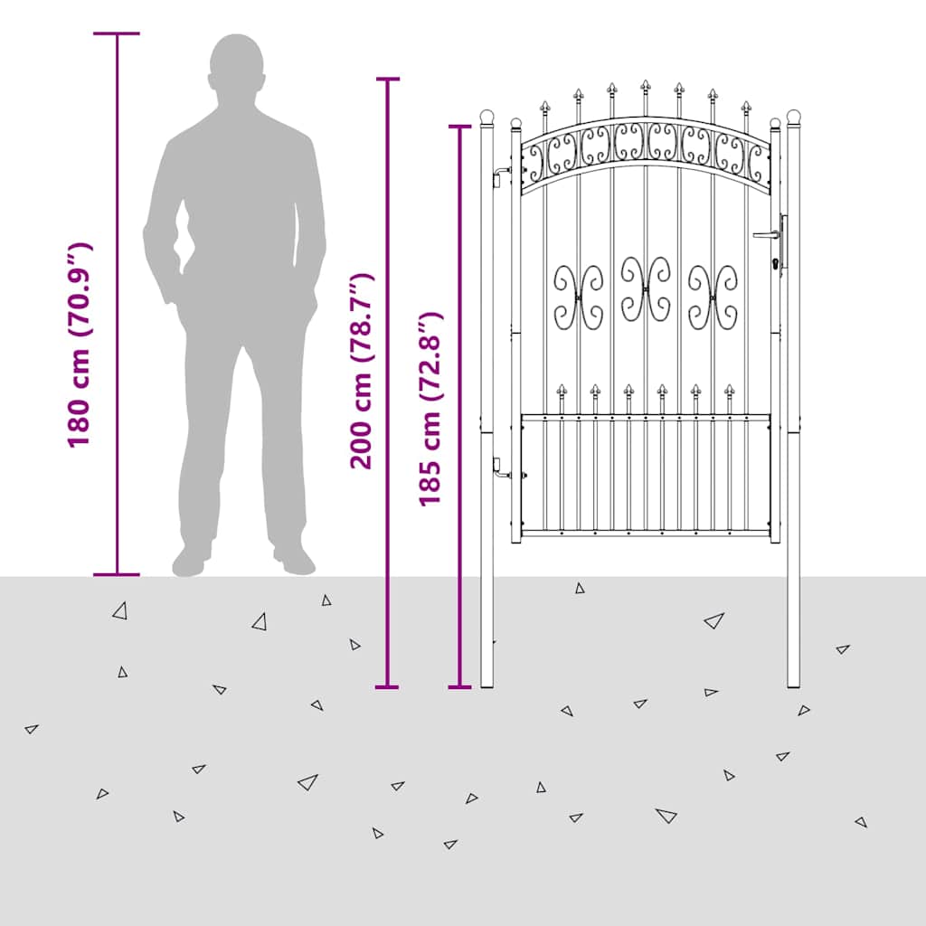 Fence Gate with Spear Top KAMPEN 103 x 200 cm Steel Lockable