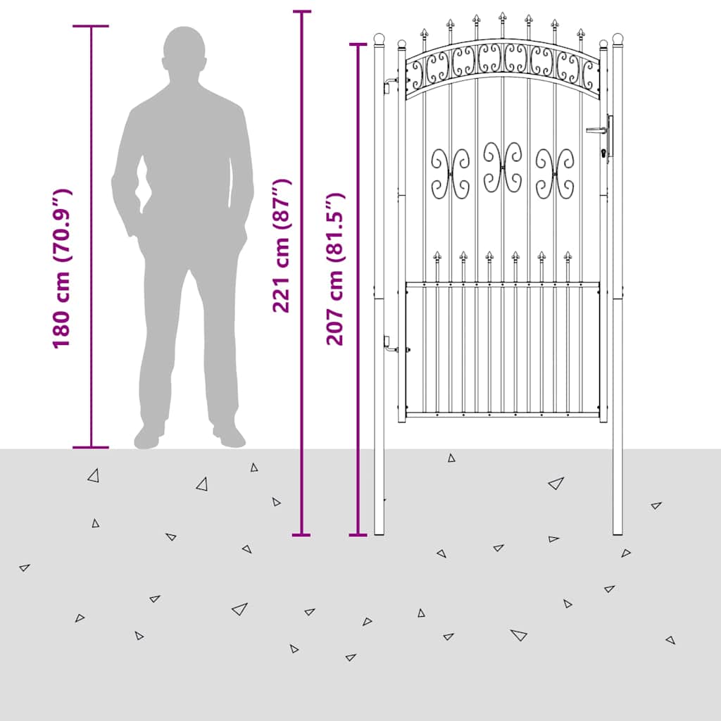Fence Gate with Spear Top KAMPEN 103 x 175 cm Steel Lockable