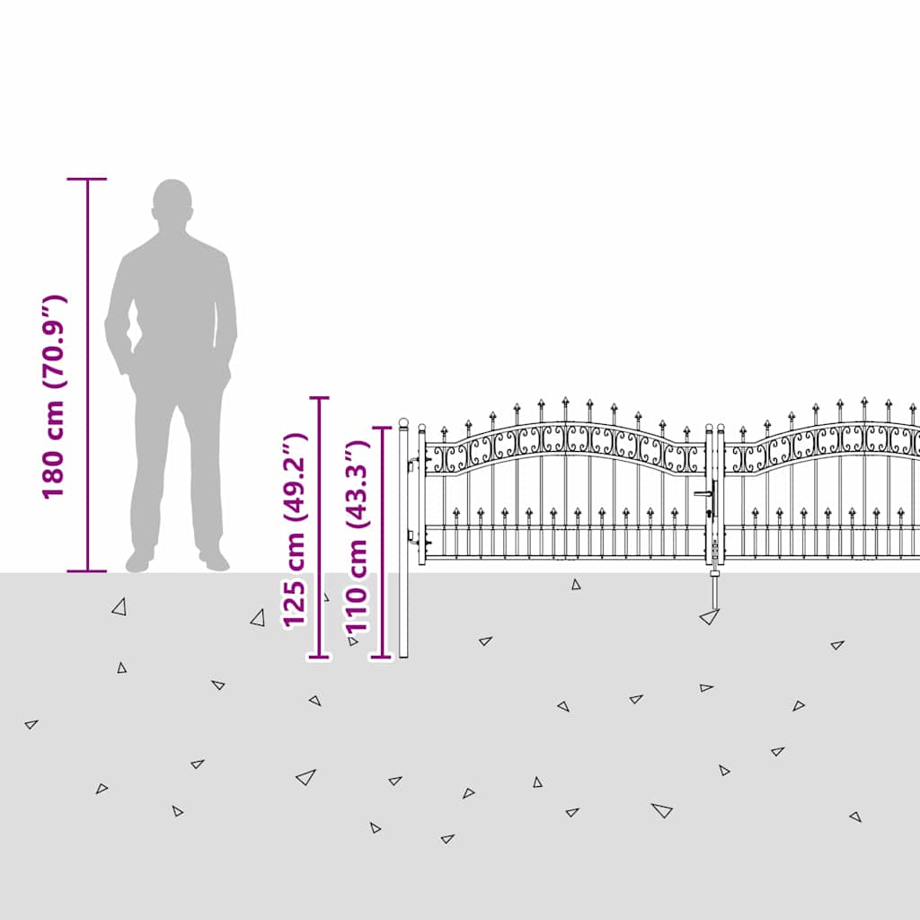 Fence Gate with Spear Top KAMPEN 305 x 75 cm Steel Lockable