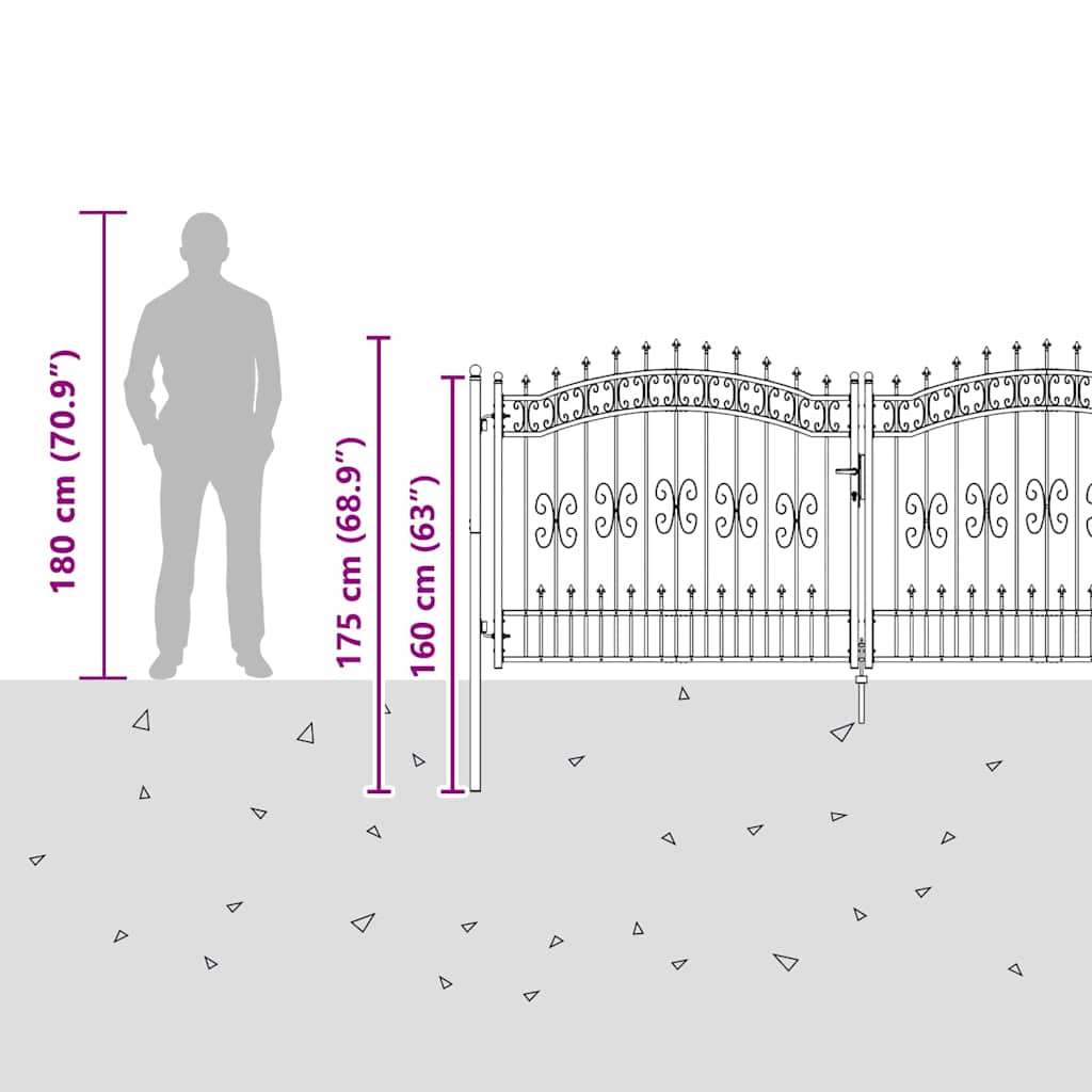Fence Gate with Spear Top KAMPEN 305 x 125 cm Steel Lockable