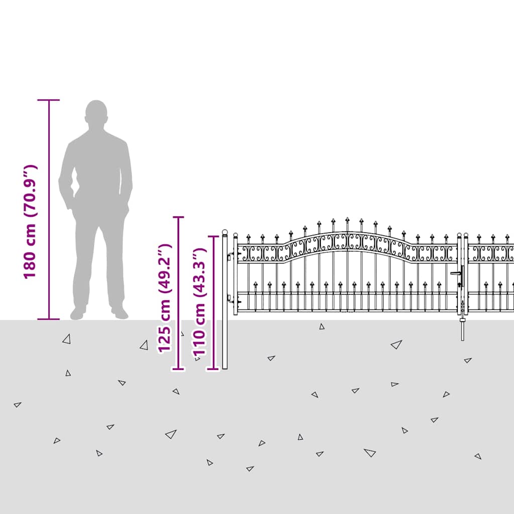 Fence Gate with Spear Top KAMPEN 404 x 75 cm Steel Lockable
