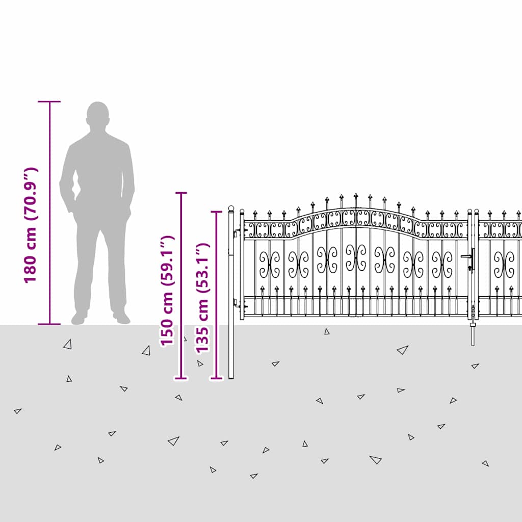 Fence Gate with Spear Top KAMPEN 404 x 100 cm Steel Lockable