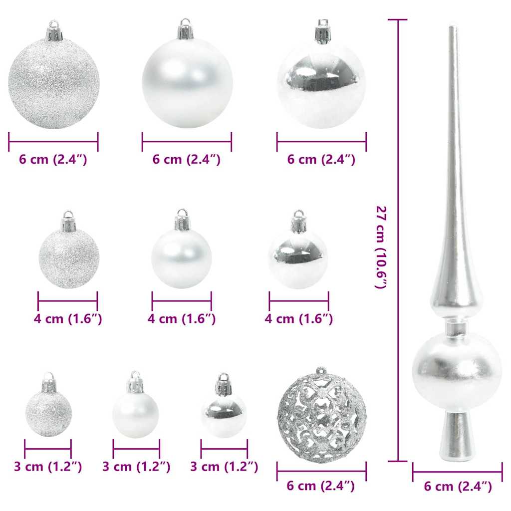 Christmas Bauble Set 61 pcs 150 LEDs Warm White Ø 6 cm