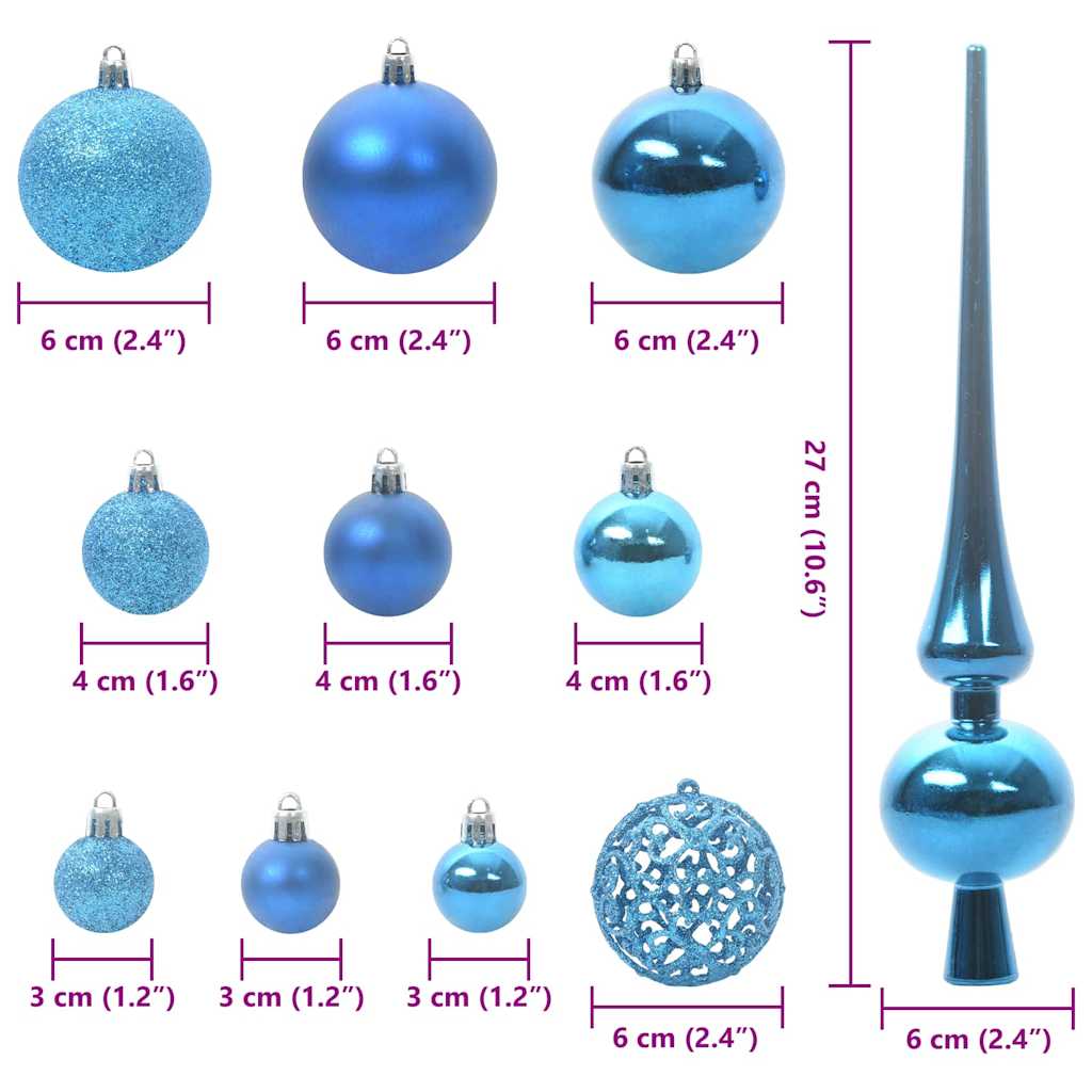 Christmas Bauble Set 61 pcs 150 LEDs Warm White Ø 6 cm