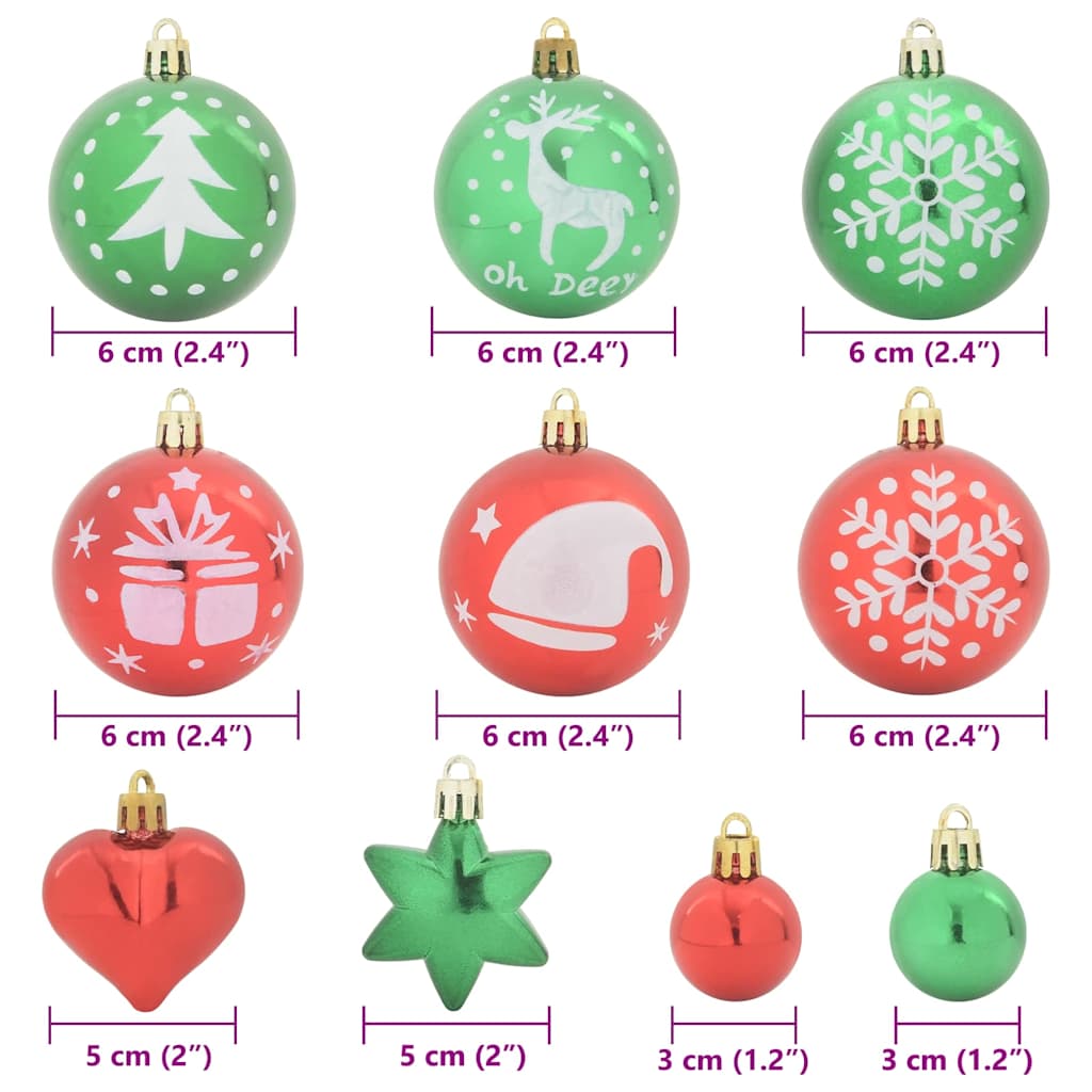 Christmas Bauble Set 40 pcs Red and Green Ø 6 cm Plastic