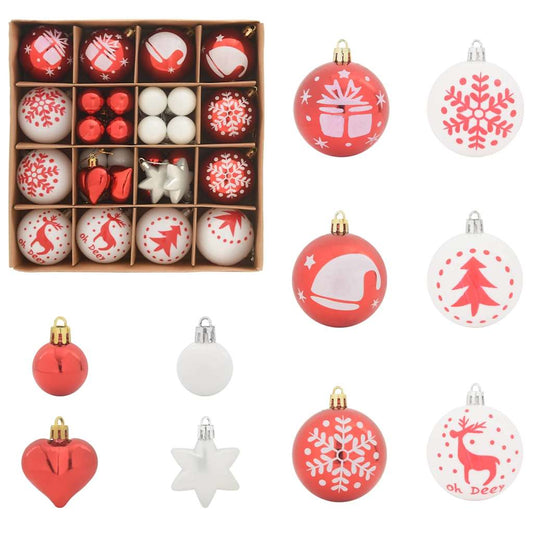Christmas Bauble Set 40 pcs Red and White Ø 6 cm Plastic