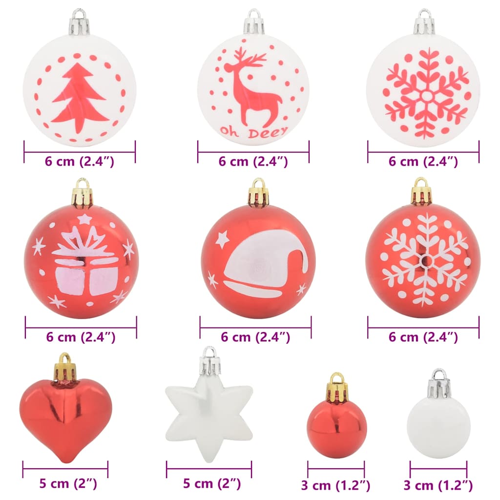 Christmas Bauble Set 40 pcs Red and White Ø 6 cm Plastic