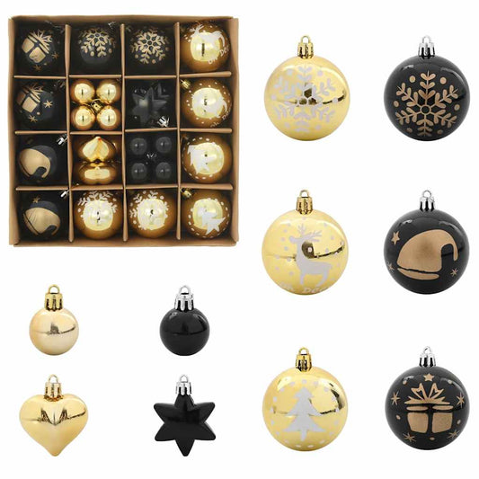 Christmas Bauble Set 40 pcs Black and Gold Ø 6 cm Plastic