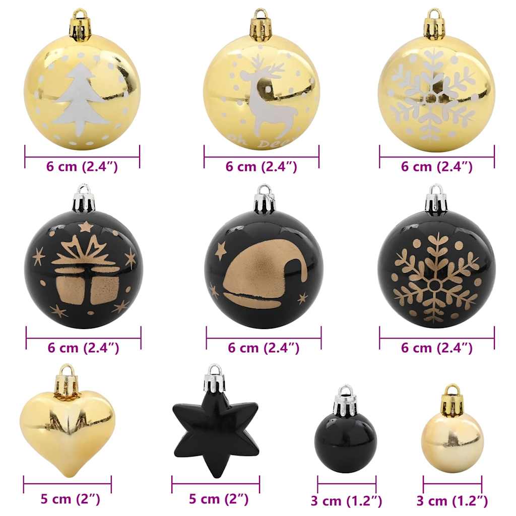 Christmas Bauble Set 40 pcs Black and Gold Ø 6 cm Plastic