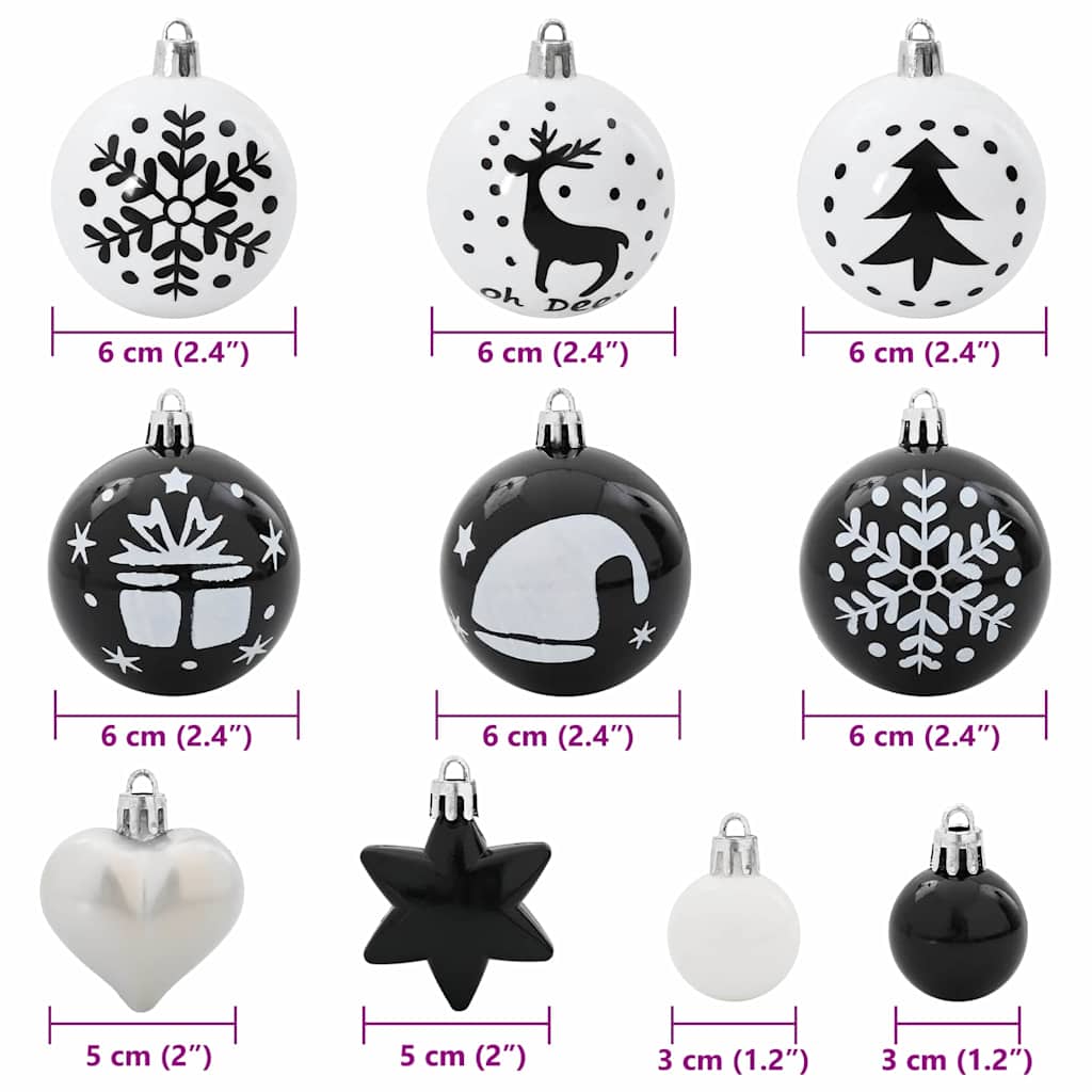 Christmas Bauble Set 40 pcs Black and White Ø 6 cm Plastic