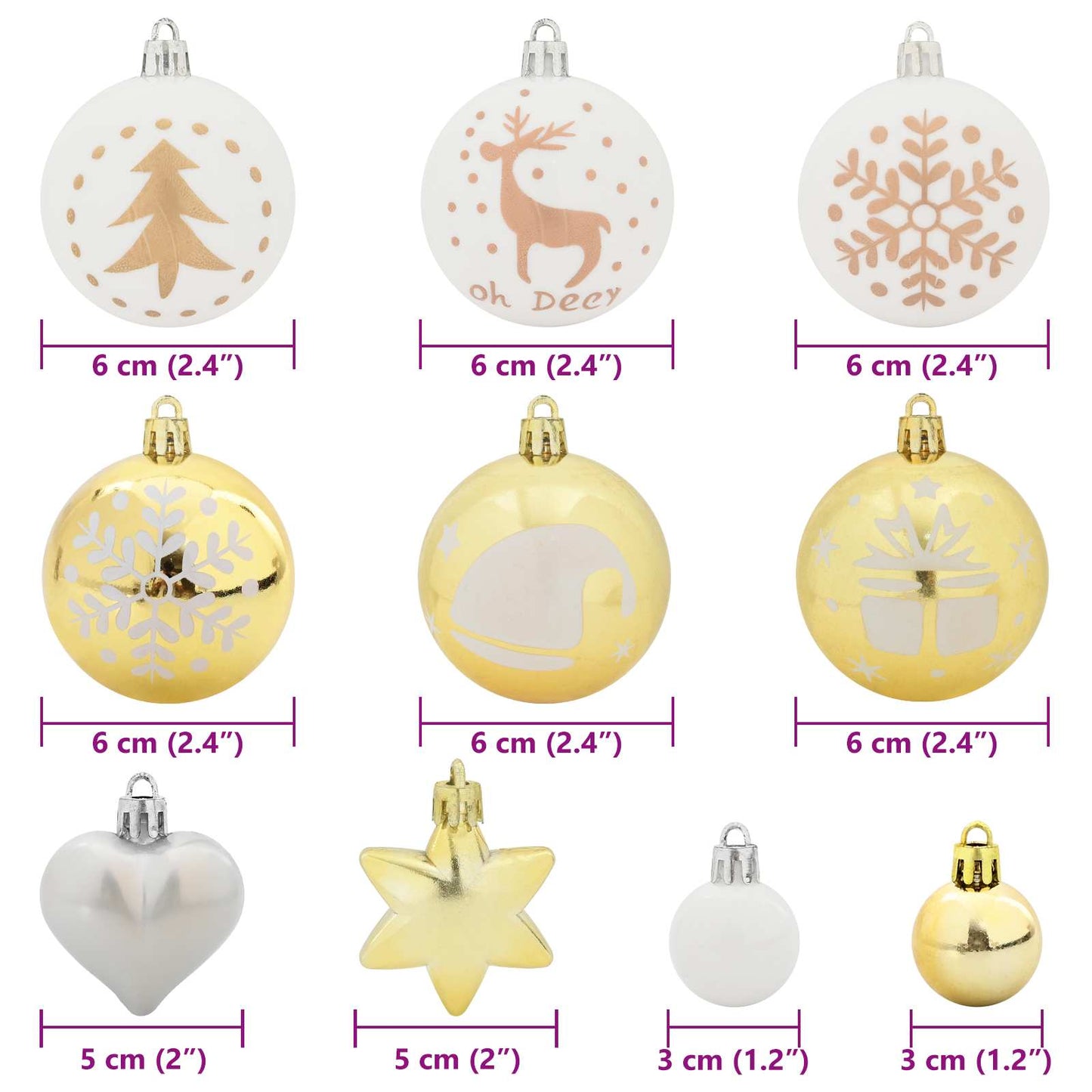 Christmas Bauble Set 40 pcs White and Gold Ø 6 cm Plastic