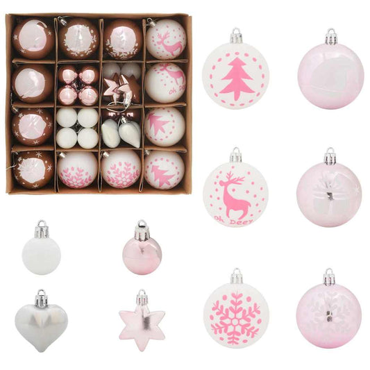 Christmas Bauble Set 40 pcs White and Pink Ø 6 cm Plastic
