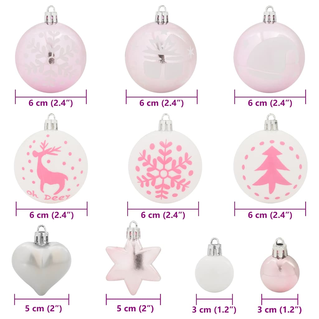 Christmas Bauble Set 40 pcs White and Pink Ø 6 cm Plastic