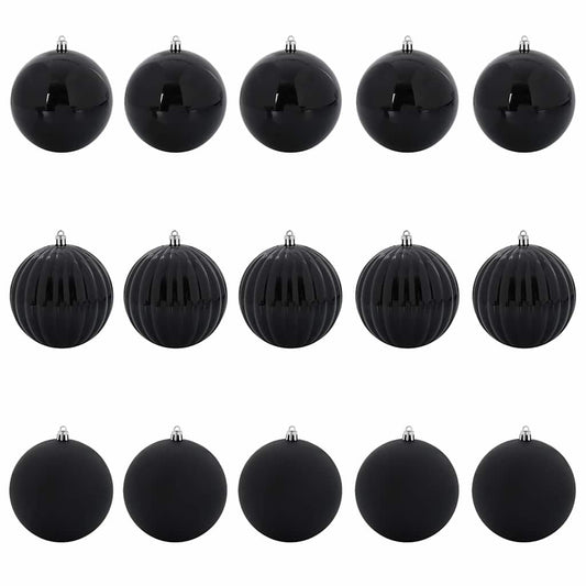 Christmas Bauble Set XL 15 pcs Black Ø 10 cm Plastic
