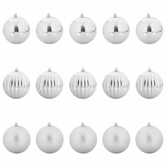 Christmas Bauble Set XL 15 pcs Silver Ø 10 cm Plastic