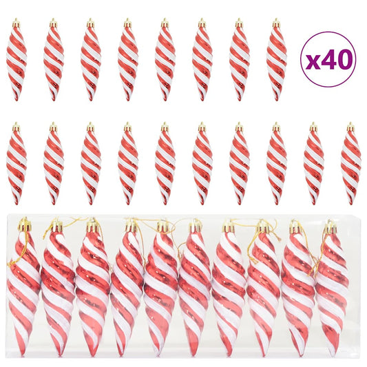 Christmas Spiral Shape Ball 40 pcs Red 3 x 11 cm Plastic