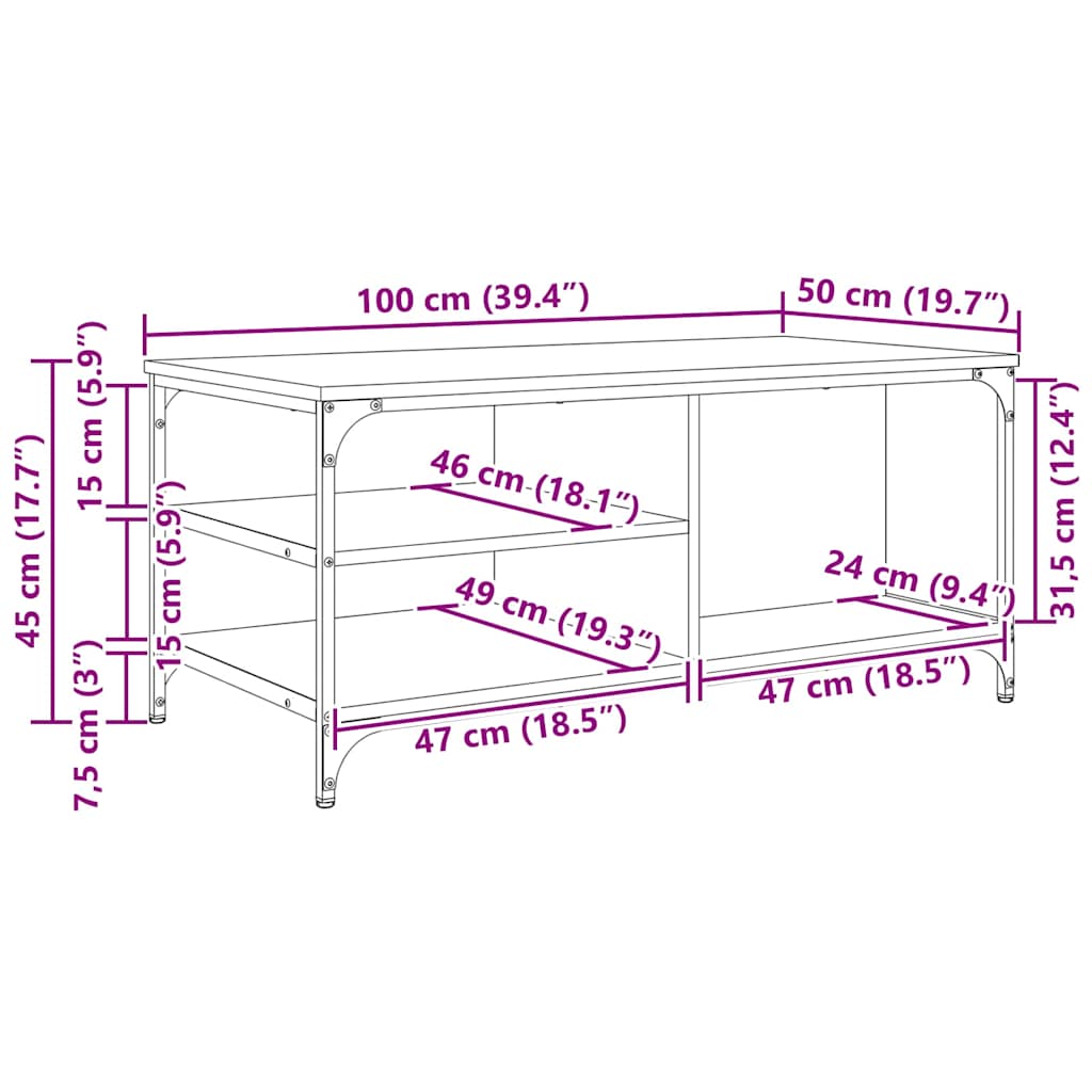 Coffee Table Old Wood 100 x 50 x 45 cm Engineered Wood
