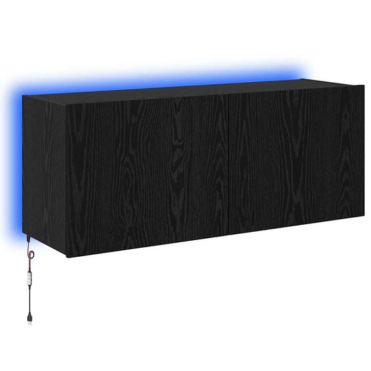 TV Wall Cabinet Black Oak Engineered Wood