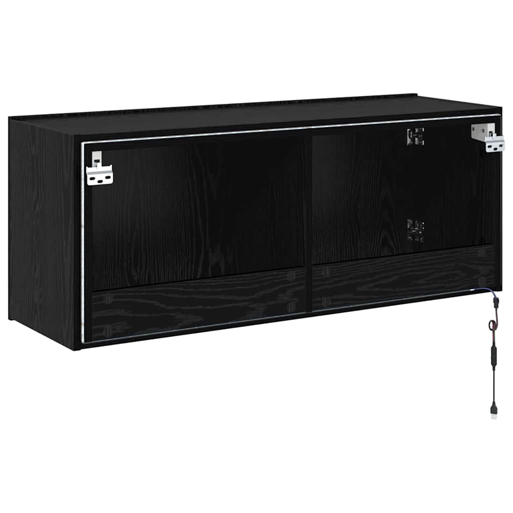 TV Wall Cabinet Black Oak Engineered Wood