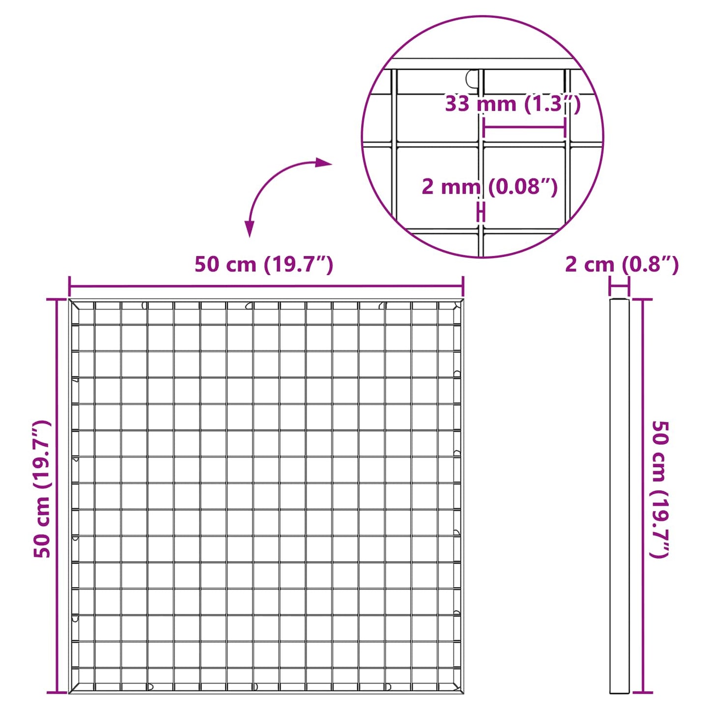 Grating Silver 50 x 50 x 2 cm Hot-Dip Galvanised Steel