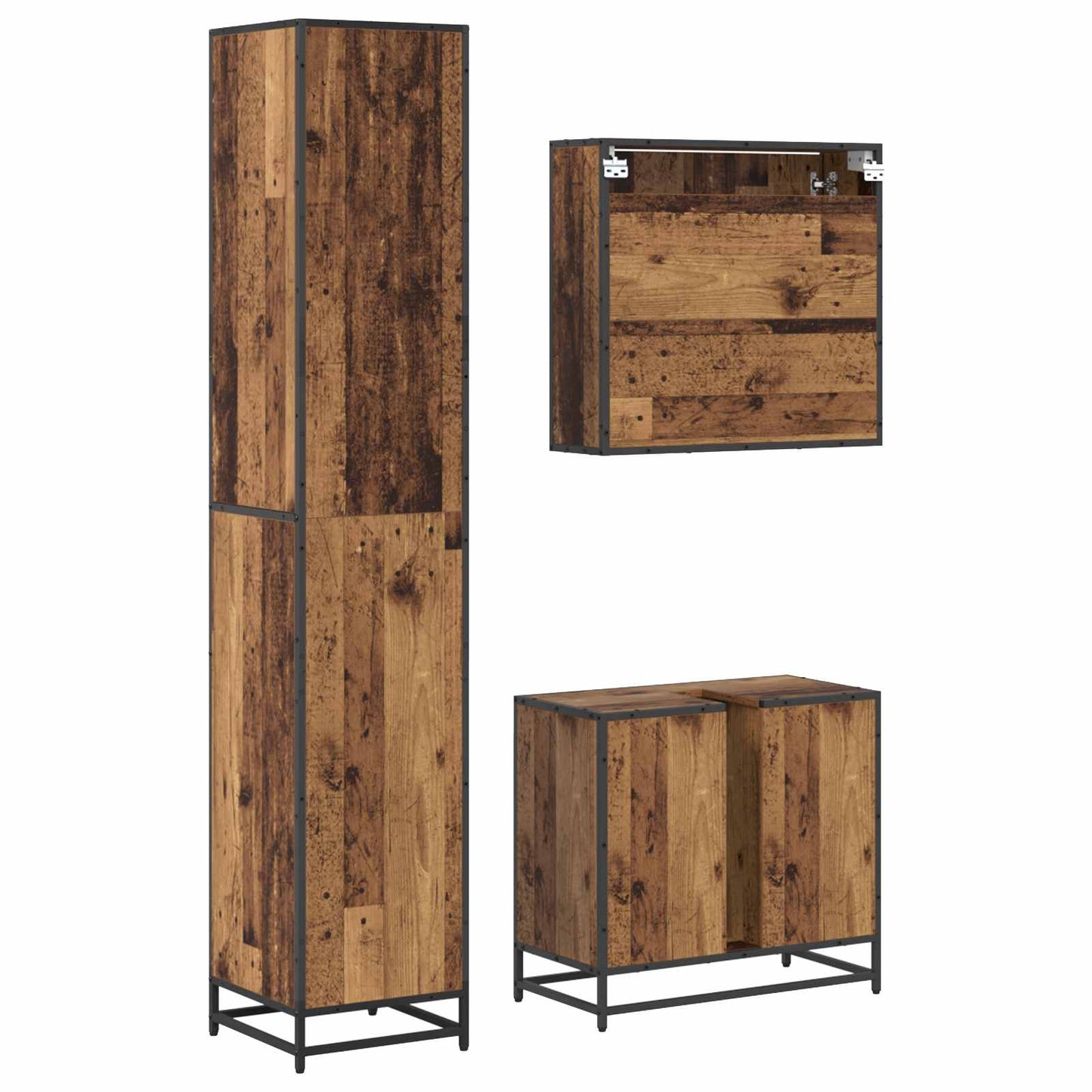 Bathroom Furniture Set 3 pcs Old Wood Engineered Wood