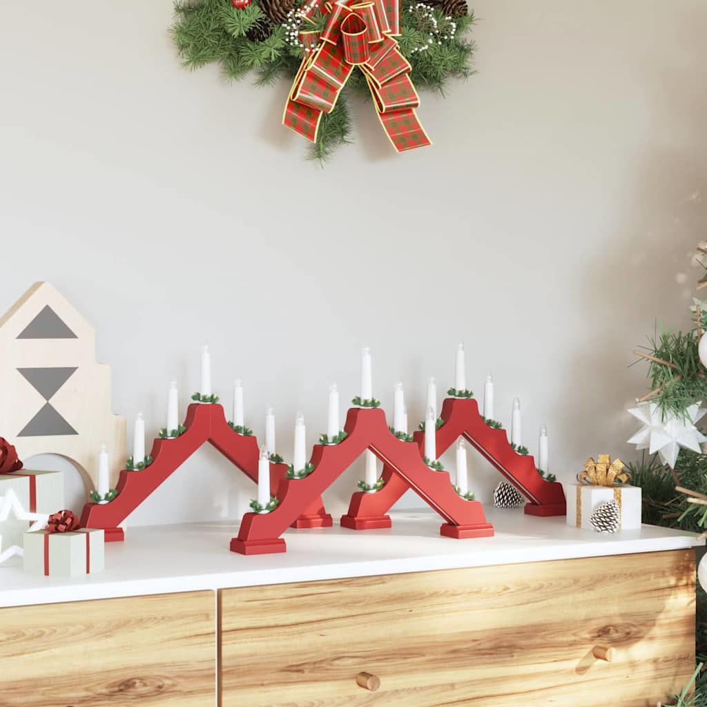 Christmas Candle Bridge with 7 LEDs 3 pcs Red 39.5 x 5 x 29 cm